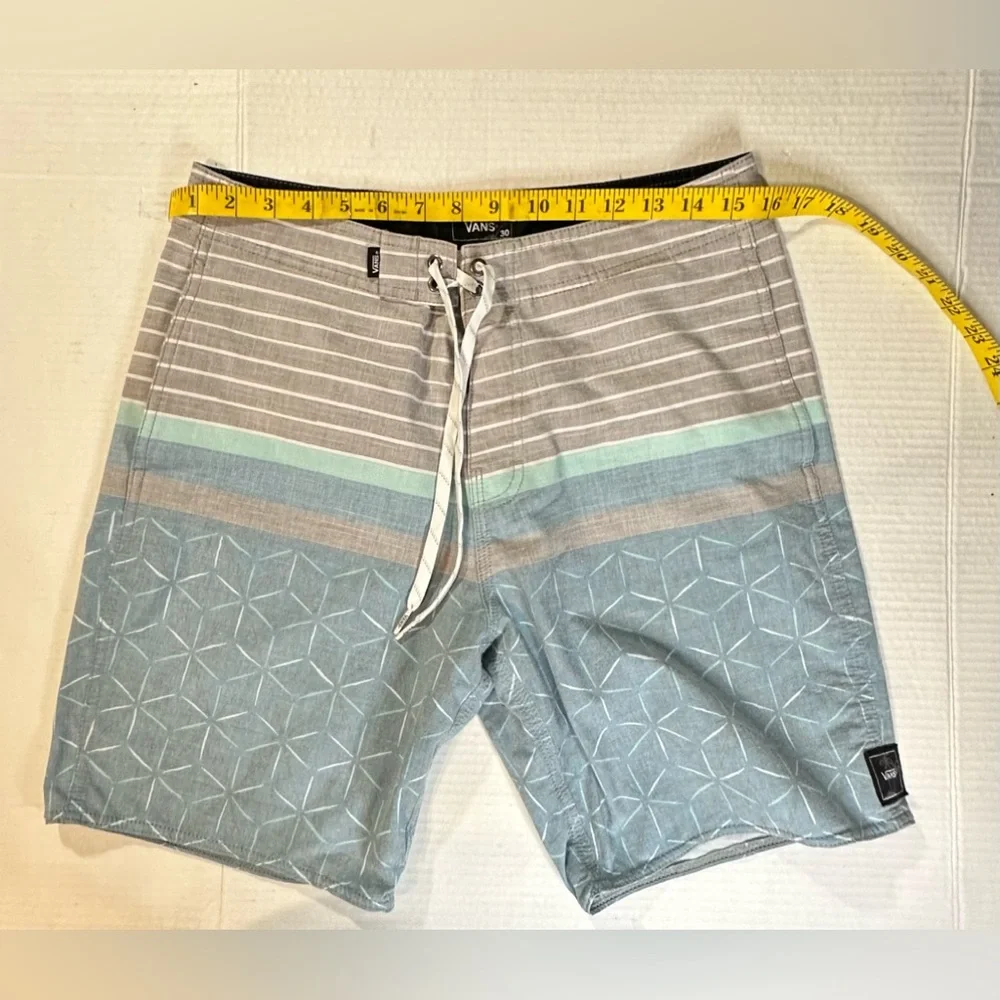 Vans Men’s Board Short Blue Gray Drawstring Logo‎ Beach Water Swim Wear Size 30